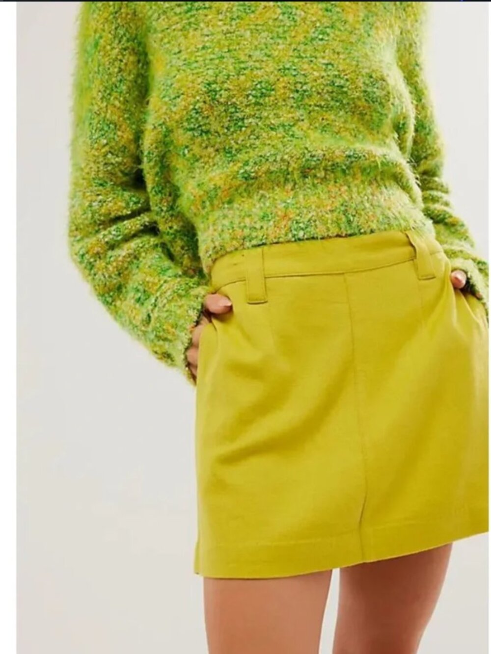 Free People Can't Blame Me Linen Mini Skirt in Green/Yellow | Size 6